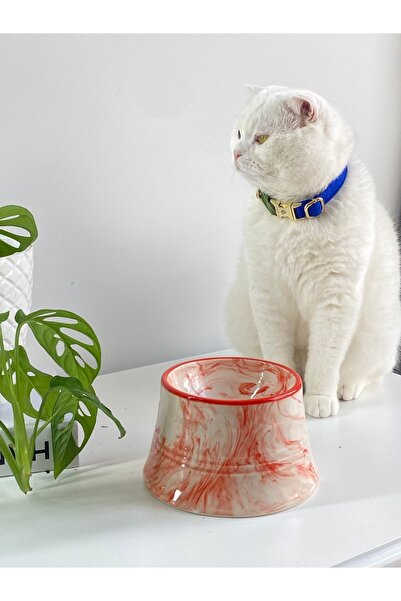 stilinbu Seramik Kedi Ve Köpek Mama Su Kabı Colorful Moon Bowl (TURUNCU ÇİZGİ...