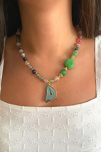 Suerte Accessories Akik Ay Taşı Pembe Kuvars Dumanlı Kuvars Yeşim Doğaltaş Av...