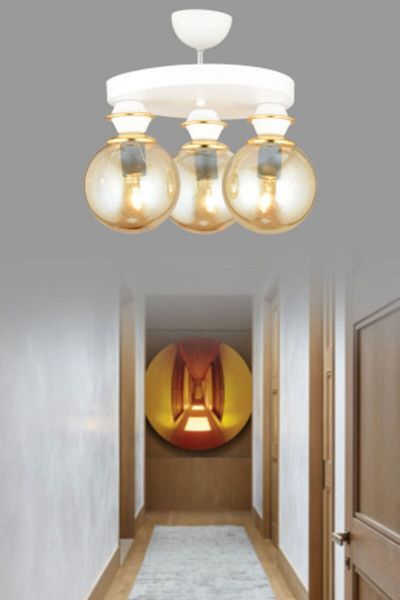 SONSUZ AYDINLATMA&AVİZE White Triple Plafonier Bal Glop Top Glass Downward Facing Luxury Chandelier