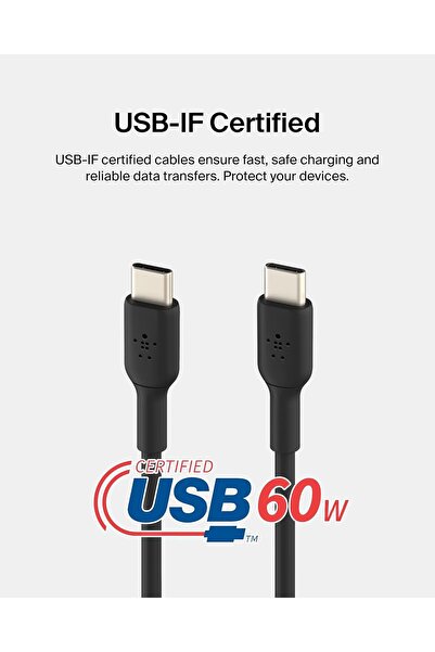Belkin BoostCharge USB-C to USB-C Fast Charger Cable, 2m Black - Fast Charging for iPhone 15, S24 - Black