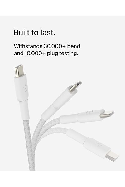Belkin BoostCharge Braided USB C Fast Charger Cable - iPhone 15,Samsung Galaxy S24, iPad, MacBook, 1m,White