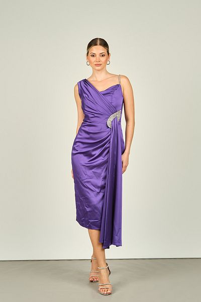 Dans Purple Araboy Evening Dress with Stone Embroidery Detail and Side Train 1510