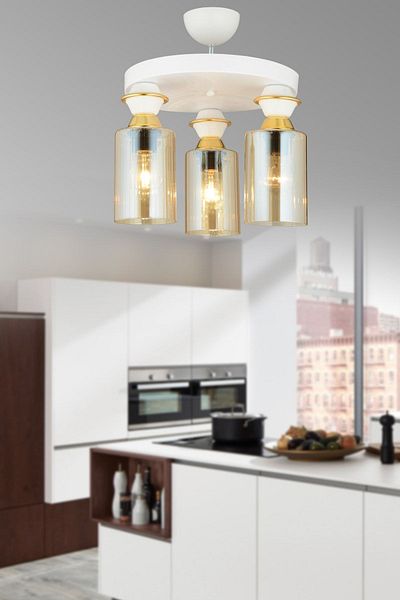 SONSUZ AYDINLATMA&AVİZE White 3-Plafone Pipe Glass Downward Facing Luxury Chandelier