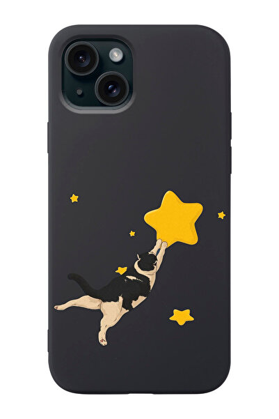 shoptocase Iphone 15 Uyumlu Kedi Desenli İçi Süet Silikon Lansman Telefon Kılıfı