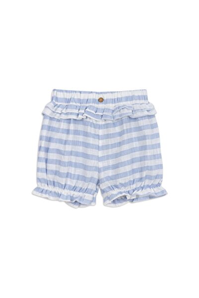 hoppies Mavi Pamuklu Beli Lastikli Fırfırlı Çizgili Bebek Çocuk Şort