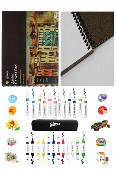GLANCE A3 10 Yp Canvas Notebook - 6 Metallic, 6 Vibrant Colors Artist Canvas Pad Set
