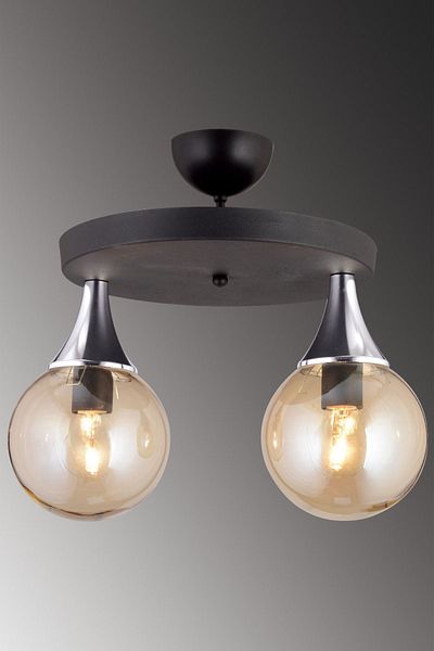 SONSUZ AYDINLATMA&AVİZE Black 2-Piece Plafonier Bal Glop Top Glass Chrome Downward Facing Luxury Chandelier