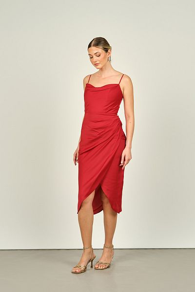 DORİDORCA Degaje Collar Red Evening Dress - Doridorca 5923060