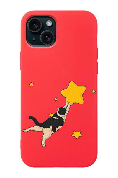 shoptocase Iphone 15 Uyumlu Kedi Desenli İçi Süet Silikon Lansman Telefon Kılıfı