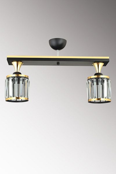 SONSUZ AYDINLATMA&AVİZE 2-Piece Black Row Crystal Stone Plafonier Yellow Striped Cylinder Downward Facing Luxury Chandelier