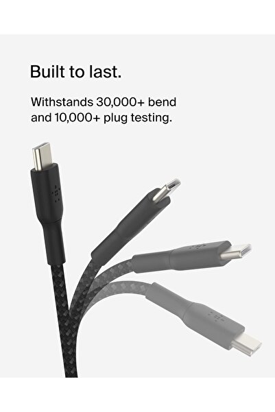 Belkin BoostCharge Braided USB-C Fast Charger Cable for iPhone 15, Galaxy S24, iPad, MacBook - 1m,Black