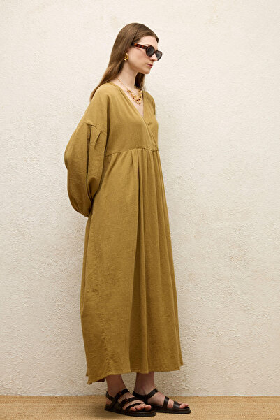 Manuka Dvouřadé bavlněné šaty v zemité barvě
