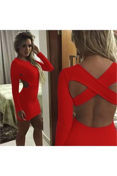 Secret Passion Lingerie Tesatura flexibila - Rochie mini rosie cu maneca lunga, decolteu incrucisat in spate Nd-027