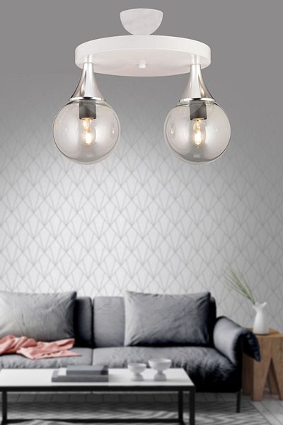 SONSUZ AYDINLATMA&AVİZE White 2-Plafone Smoked Glop Top Glass Chrome Downward Facing Luxury Chandelier