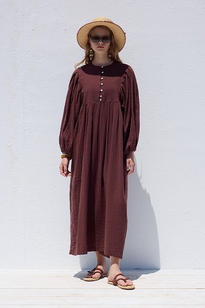 Manuka Rochie de muselina burgundy - Detaliu plisat