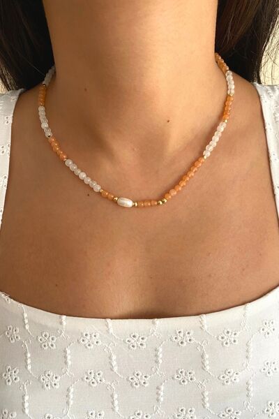 Suerte Accessories El Yapımı Karnelyan Akik ve Kristal Kuvars Doğal Taş Mayor...