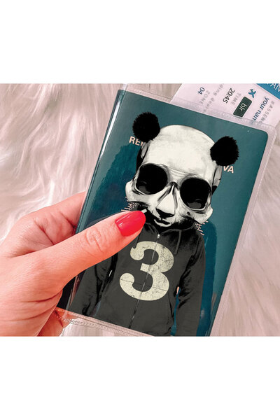 Cekuonline حافظة جواز سفر شفافة من مادة PVC بتصميم جمجمة باندا - متوافقة مع ا...