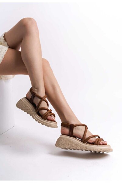 BELİNDA High Wedge Platform Sandals - Cross Strap