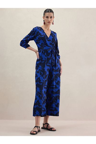 Femmella By Styli Abstract Print V Neck Wrap Jumpsuit