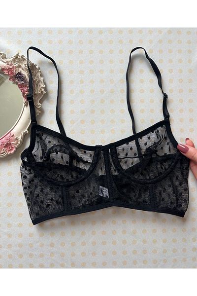 Butik Σετ μπραλέτ με μοτίβο πουά μαύρο μισό κορσέ