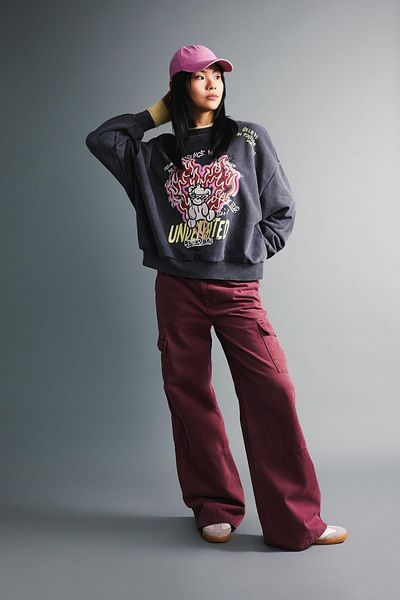 DeFacto Oversize Printed Crew Neck Faded Wash Thick Sweatshirt - Coool B9427Ax23Wn