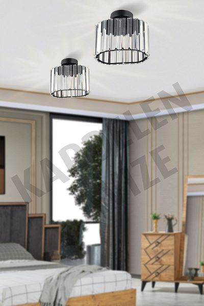 SONSUZ AYDINLATMA&AVİZE Luxury Chandelier - Black Crystal Stone Single Facing Plafonier
