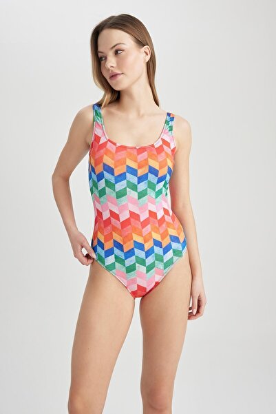 DeFacto Fall In Love Regular Fit Printed Ribbed Swimsuit A0699ax23sm