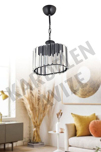 SONSUZ AYDINLATMA&AVİZE Single Crystal Stone Black Facing Chandelier - Luxury