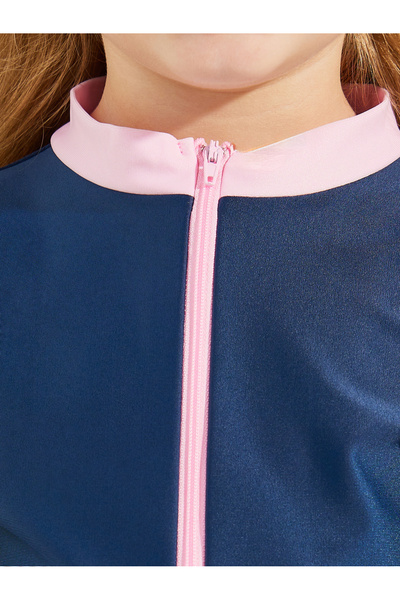 Styli Contrast Trim High Neck Skirted Swimsuit