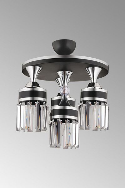 SONSUZ AYDINLATMA&AVİZE Tokyo 4-Piece Black Plafone, Crystal Stone, Chrome Strip, Cylinder Downward Facing Luxury Chandelier