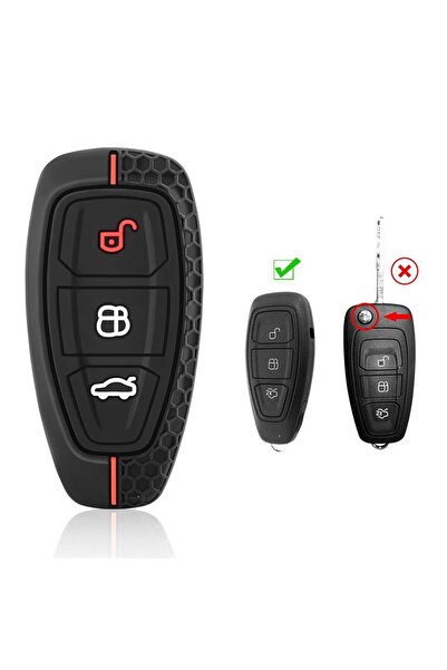 Alazpay غطاء حماية لمفتاح السيارة من السيليكون لسيارة فورد فوكس فييستا مونديو كوغا سي ماكس (أحمر - قطعة واحدة)