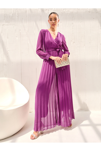 Styli Wide Leg Pleated Chiffon Jumpsuit