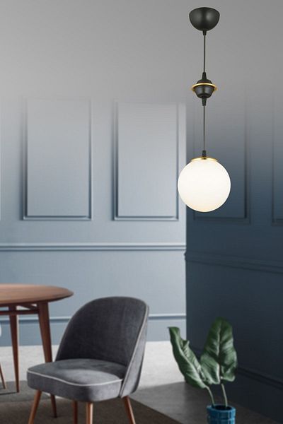 SONSUZ AYDINLATMA&AVİZE Black Single White Glop Top Glass Downward Facing Luxury Chandelier