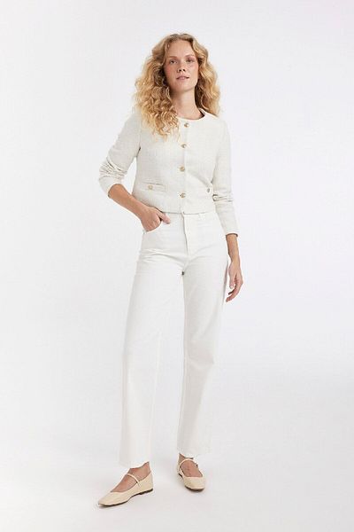 DeFacto Regular Fit Crew Neck Tweed Button Crop Blazer Jacket D3910Ax24Au