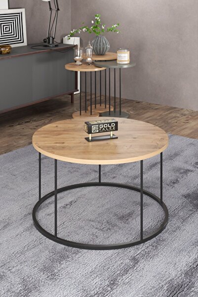 GOLDFALEZ Orta Sehpa Ve Zigon Sehpa Terra Set Antrasit Ceviz