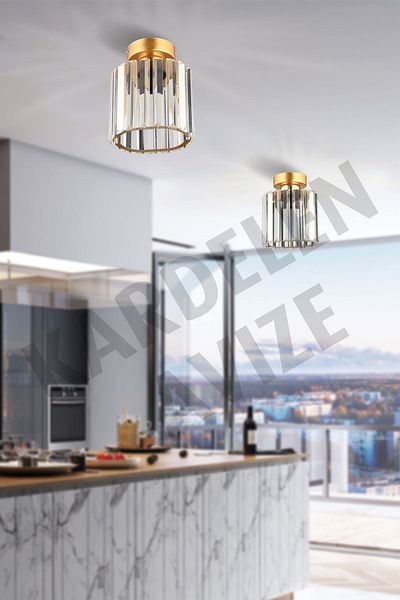 SONSUZ AYDINLATMA&AVİZE Luxury Chandelier - Gold Single Plafonier Crystal Stone Facing