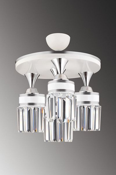 SONSUZ AYDINLATMA&AVİZE Tokyo 4-Piece White Plafone, Crystal Stone, Chrome Strip, Cylinder Downward Facing Luxury Chandelier