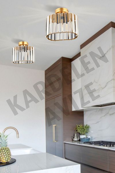 SONSUZ AYDINLATMA&AVİZE Luxury Chandelier - Gold Single B Plafonier Crystal Stone Downward Facing