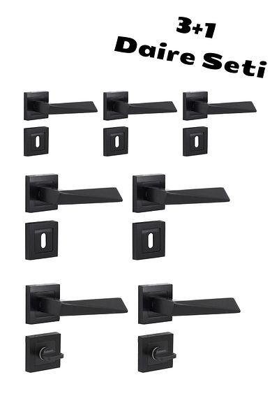 HOBİDABİ Black Delicate Square Badge Hooded 3+1 Circle Set - 7 Sets