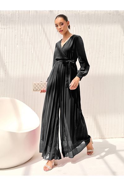 Styli Wide Leg Pleated Chiffon Jumpsuit