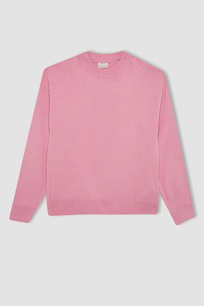 DeFacto Light Pink Crew Neck Knitwear Sweater - Girl, Standard Fit C6902A824Au