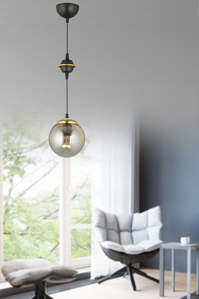SONSUZ AYDINLATMA&AVİZE Black Single Smoked Glop Top Glass Downward Facing Luxury Chandelier
