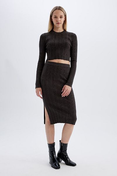 DeFacto Fusta midi Cool Slim Fit Basic Knitwear - Fătură simplă A2058ax24au