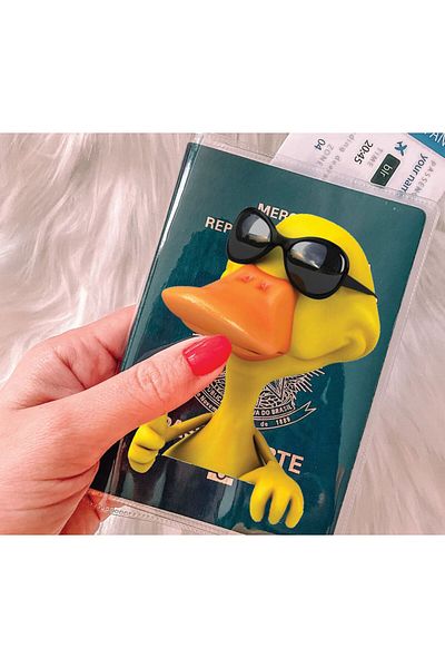 Cekuonline Transparent PVC Printed Compatible with Country Passports - Pocketed Passport Container - Holiday Duck