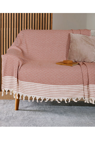 Bumedo غطاء أريكة قطني عالي الجودة مقاس 170 × 210 سم - شال أريكة بلون الطوب و...