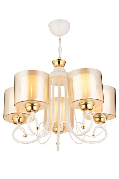 SONSUZ AYDINLATMA&AVİZE Azra 5-Piece White Double Glass Luxury Upward Facing Chandelier