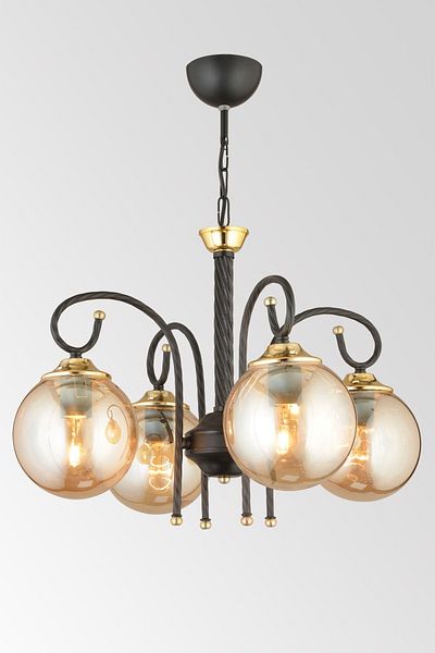SONSUZ AYDINLATMA&AVİZE Black Azra 4-Piece Honey Globe Glass Downward Facing Luxury Chandelier