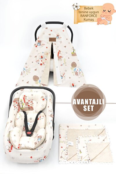 mordesign Double Sided Orthopedic Stroller Cushion, Cover, Sheet and Baby Blanket, 4-Piece Travel Set, Animal Series