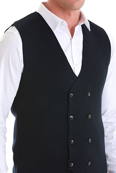 Hatemoğlu Vestă de tricotaj cu două piepte, albastru bleumarin, cu croiala normală