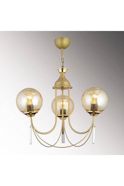 SONSUZ AYDINLATMA&AVİZE Antique Poppy 3-Piece Honey Ball Glass Luxury Up-Facing Crystal Stone Chandelier